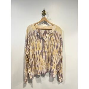 Easel Tie Dye Waffle Knit Henley Top